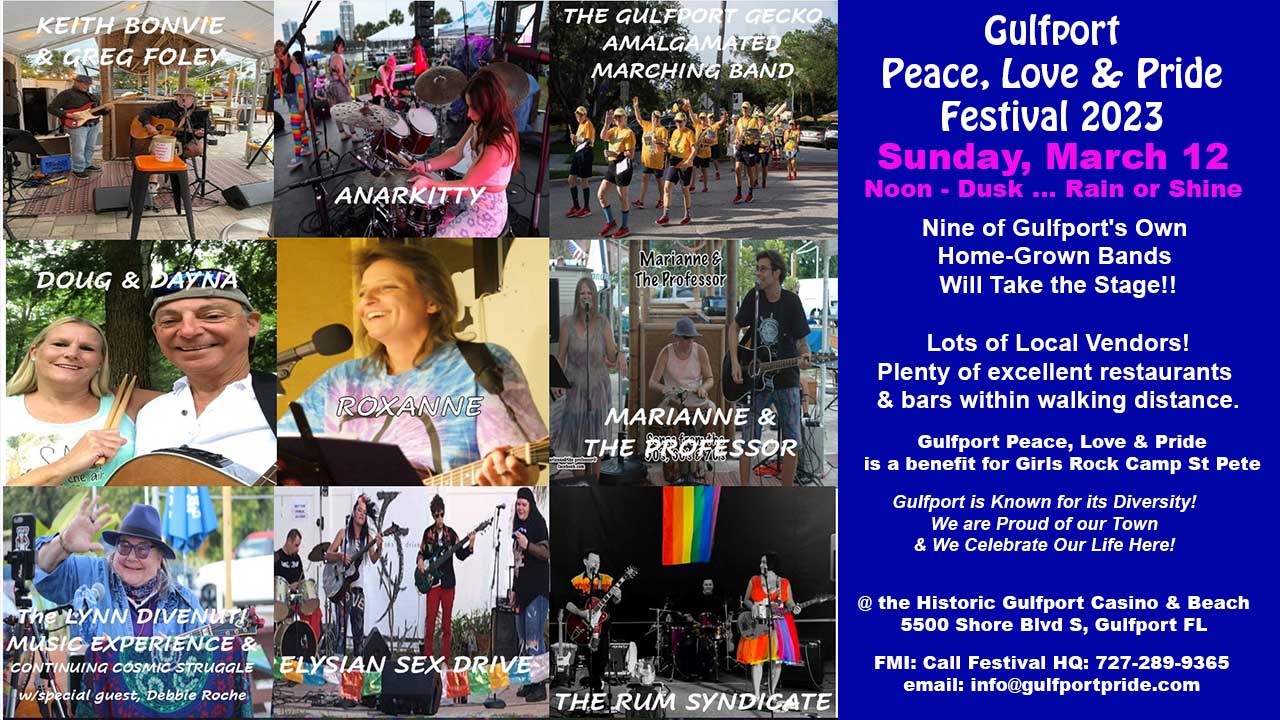 Gulfport Peace, Love & Pride Festival – We'll be Back on the Beach … March  12, 2023